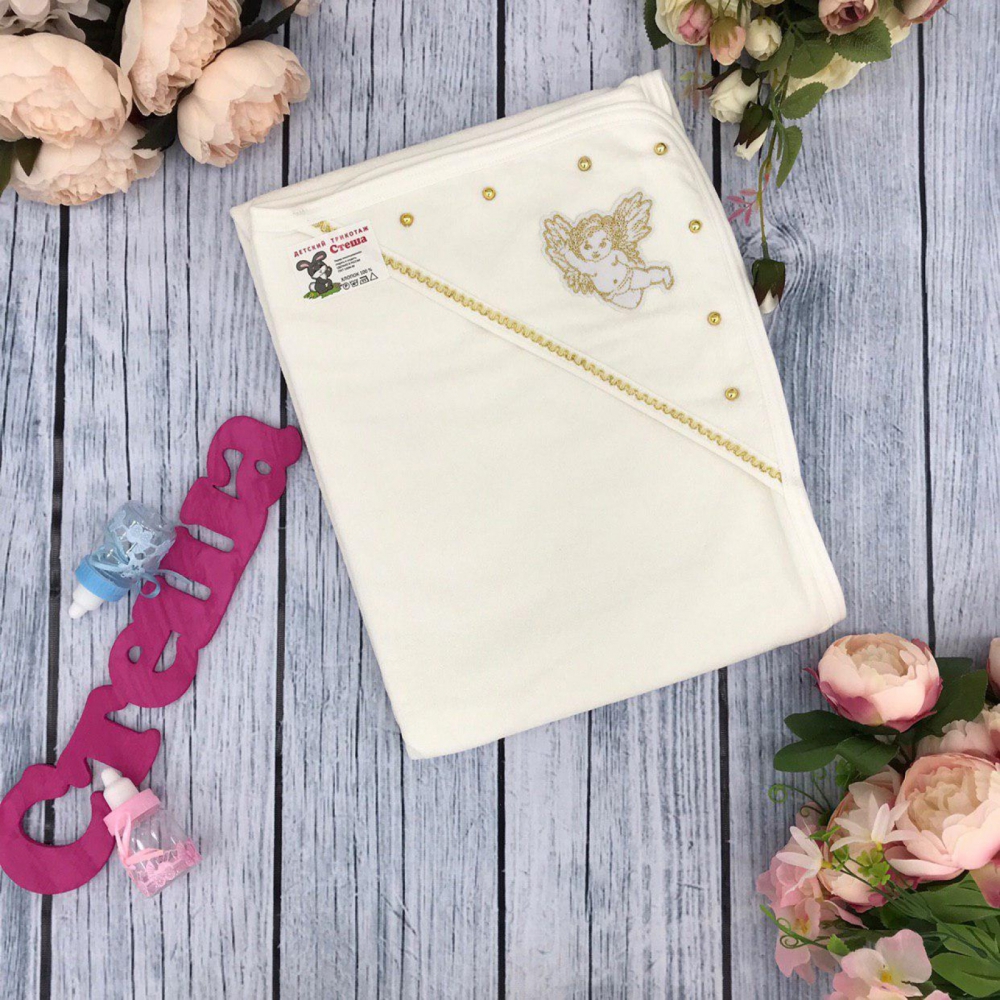 266-З. Крестильная пеленка, хлопок 100% Махра, Золото