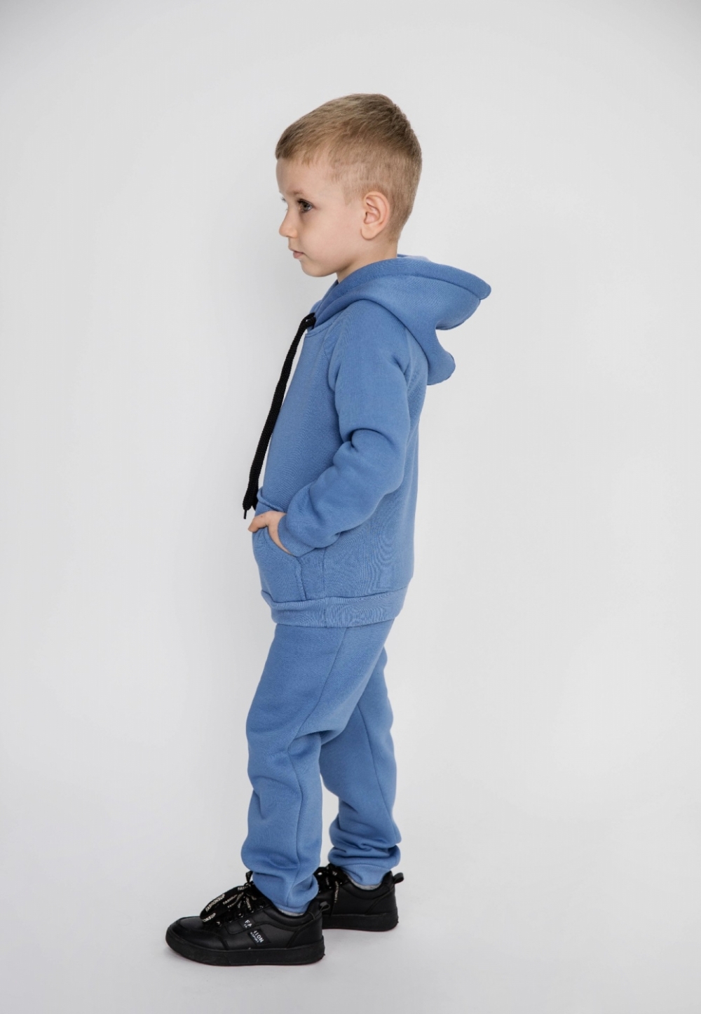 296-ДЖ. Свитшот с капюшоном + Штаны, хлопок 65%, 35% ПЭ, 3-х нитка (начес) джинсовый 98,104,110,116