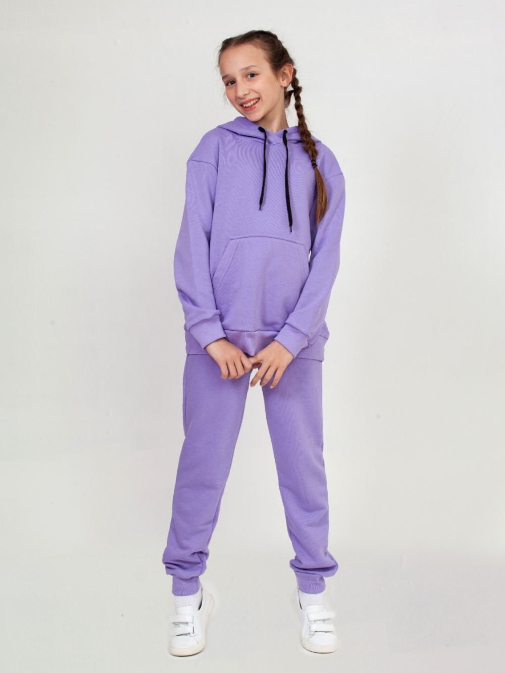 311-Л. Свитшот с капюшоном + Штаны, хлопок 65%, 35% ПЭ, 3-х нитка ( без начеса) лиловый 146,152,158