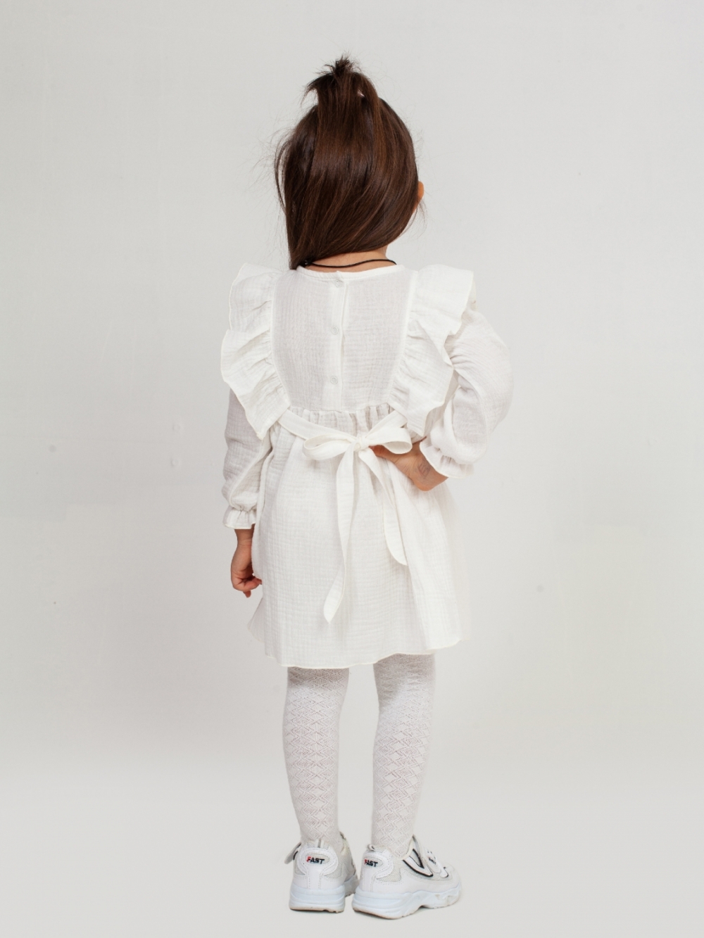 321-МО. Платье из муслина детское, хлопок 100% молочный, р. 98,104,110,116