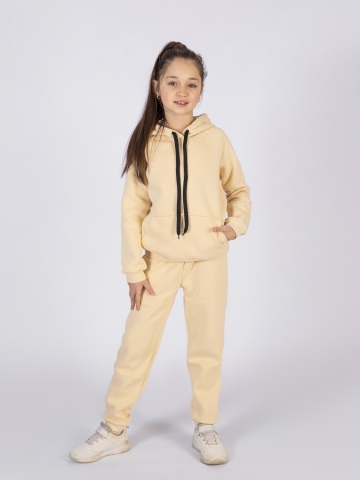 Купить оптом 296-СЛ. Свитшот с капюшоном  + Штаны, хлопок 65%, 35% ПЭ, 3-х нитка (начес) сливочный  122,128,134,140 в Дербенте