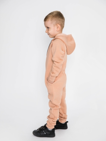 318-К. Комбинезон на молнии с капюшоном,  капучино, хлопок 65%, 35% ПЭ, 3 нитка толстовка (начёс) 86,92,98,104