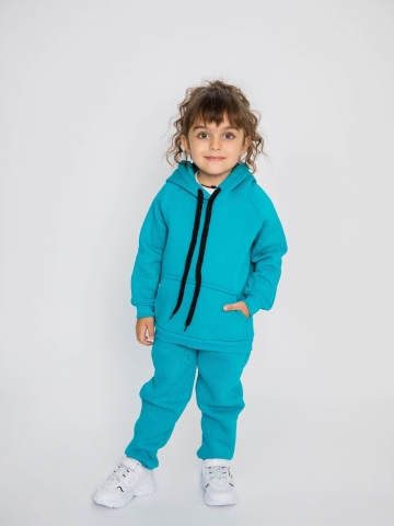 296-Б. Свитшот с капюшоном + Штаны, хлопок 65%, 35% ПЭ, 3-х нитка (начес) бирюза 146,152,158